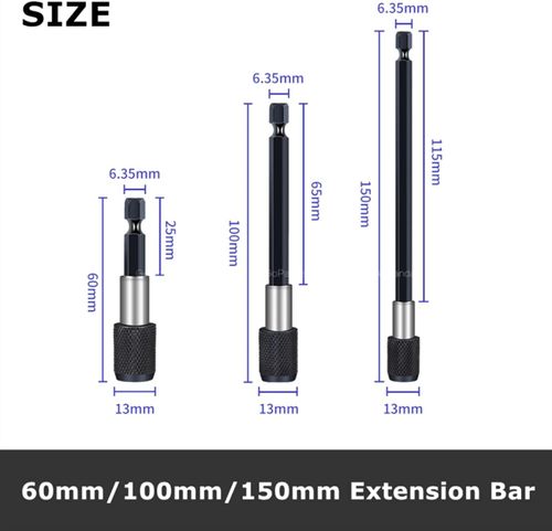 Hex Shank Quick Release Screwdriver Magnetic Drill Bit Holder with Adjustable Collar Extension Bar 60 100 150mm TMP1105 (Color : 3PCS)
