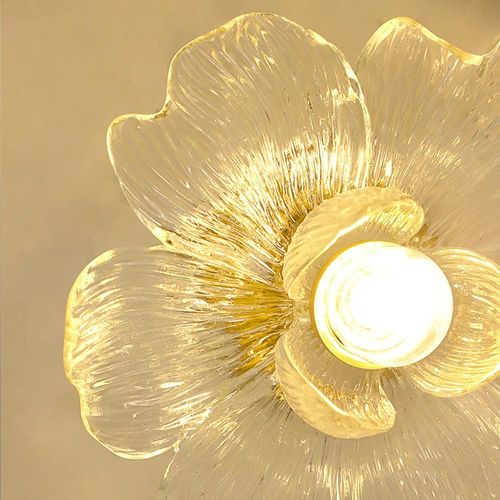 Glass Flower Ceiling Light Semi Flush Mount Hallway Ceiling Light Fixtures Large Gold Bathroom Close to Ceiling Light Floral Petal Kitchen Lamp for Entryway Porch Closet Balcony