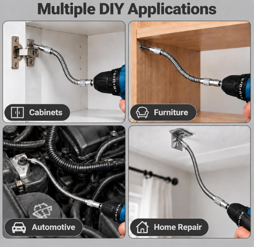 Flexible Drill Bit Extension, 360° Bendable Shaft for Tight Spaces