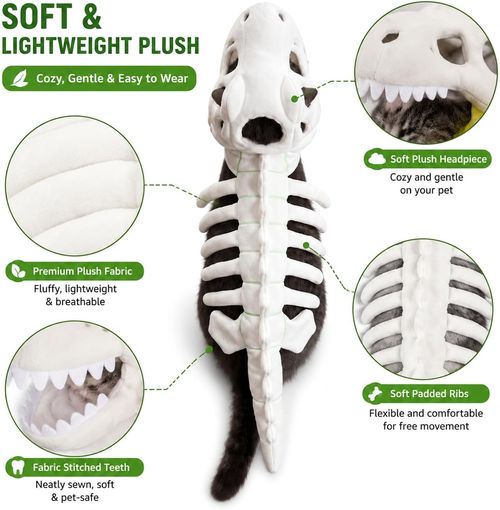 2026 New Dog Skeleton Costume, Soft Plush Dog Dinosaur Skeleton Costume, Cat Skeleton Costume, Dog Halloween Costumes for Medium Large Pet Cosplay Party Family