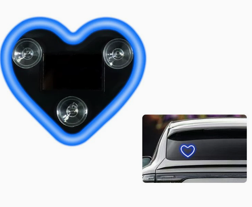 Solar-powered heart-shaped ambient light for car quarter windows – interior decorative neon heart light