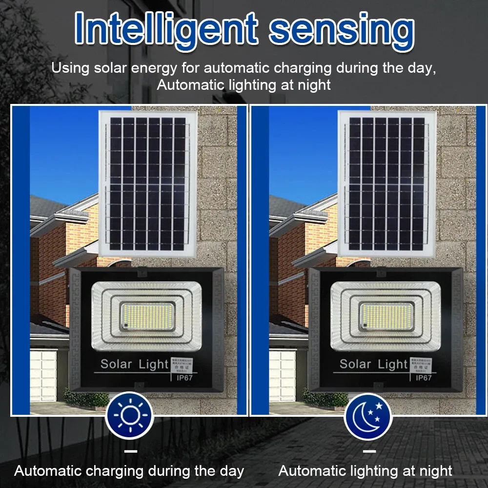 300W LED Solar Light Street Flood Sensor Remote Outdoor Garden Security Lamp