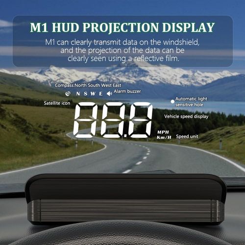 White Windshield Projection Heads Up Display, Digital GPS Speedometer with Speed Travel Direction Function  and Overspeed Alarm Fatigue Driving Alarm  Suitable for All Vehicles