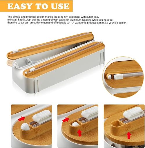 Magnetic Plastic Wrap Dispenser with Cutter - Quasziwa Refillable Tin Foil and Plastic Wrap Organizer for Kitchen, Aluminum Foil Dispenser with Paper Towel Holder Wall Mount