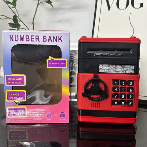 Creative Kids Piggy Bank Automatic Mini Safe Cash Dual Languages Voice Saving Money Box Password Counter Box Code Key Lock Coin Bank ATM Rolling Money with Light SafeToy Gifts