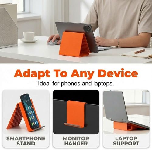 Silicone Phone Stand with Aluminum, Flexible Foldable Phone Holder, Bendable Adjustable Anti-Slip Desktop Stand for Phone Tablet Laptop, Portable Rollable Multi-Angle Stand for Home (Black+Orange)