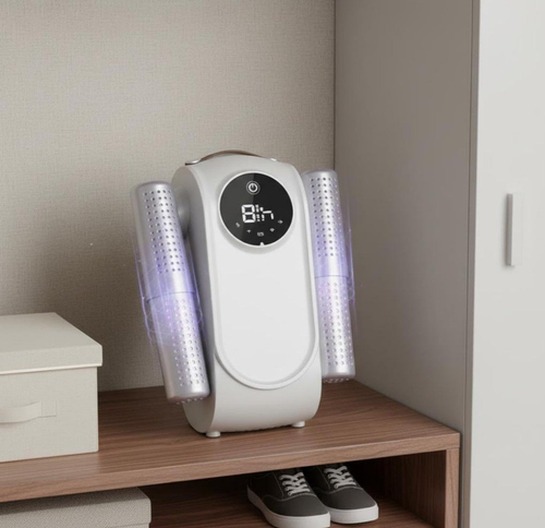 Timed Shoe Dehumidifying Machine Timer Function Foldable Shoe Dryer Touch Screen Electric Boot Dryer for Dormitory Black EU