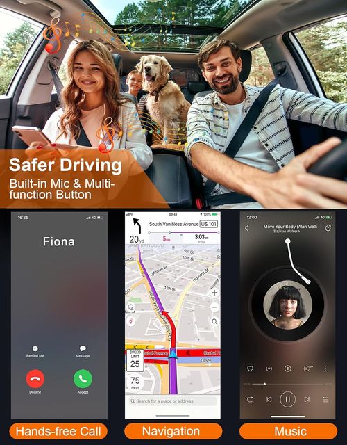 Bluetooth Car Receiver, 3.5mm AUX Bluetooth Adapter with Noise Cancellation, Wireless Audio Receiver for Home Stereo Wired Headphones, Hands-Free Calling, 16H