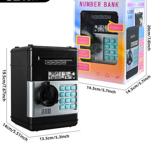 Creative Kids Piggy Bank Automatic Mini Safe Cash Dual Languages Voice Saving Money Box Password Counter Box Code Key Lock Coin Bank ATM Rolling Money with Light SafeToy Gifts
