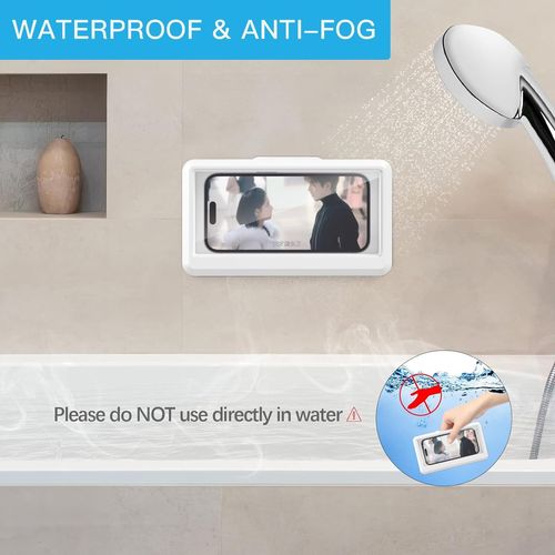 Shower Phone Holder Waterproof Case with 360° Rotation,Angle Adjustable Punch-Free High-Sensitivity Touch Screen for Shower Wall Mirror Kitchen for 4''-7'' Universal Smartphone