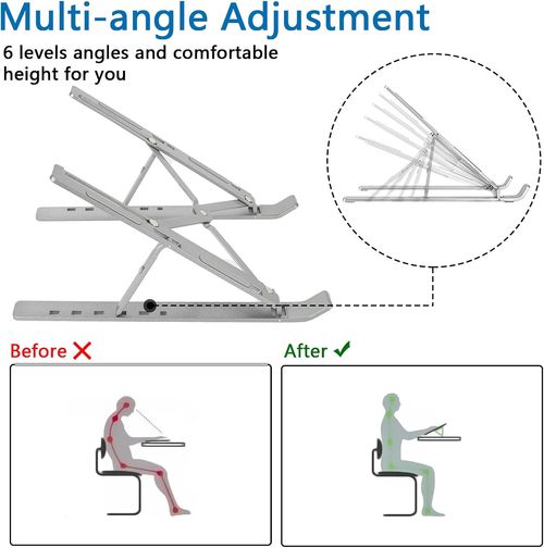 Compact QuickSwitch Stand, Portable Multi Angle Viewing Foldable Riser - Metallic Silver