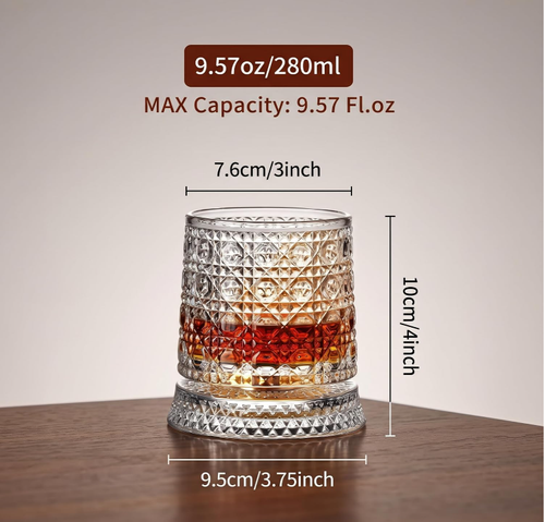 Frilla GLASORA Bicchiere da Whisky Rotante in Cristallo, Bicchiere da Rum e Whisky Elegante con Base Girevole, Bicchieri Whisky Particolari per Whisky e Rum