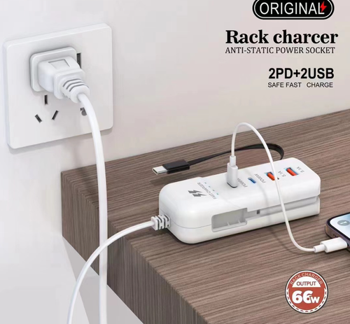 New mobile phone charger power strip with multi-port PD charging head, Type-C cable, universal USB extension cable, dual PD 5.1A.