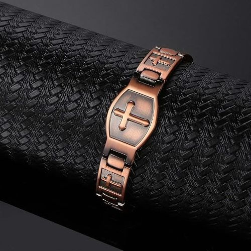Copper Bracelets for Men, 99% Pure Copper Cross Bracelets Ring Suit Jewelry, with 3500 Gauss