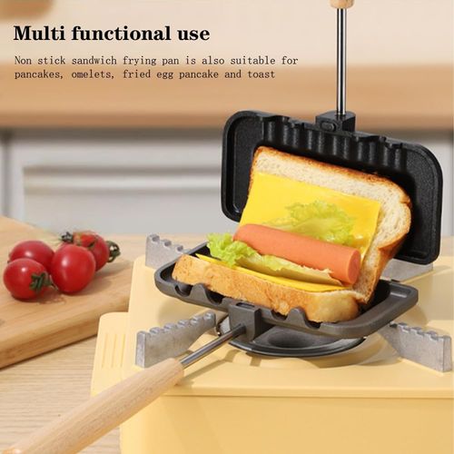 Sandwich Maker, Double-Sided Hot Dog Toaster, Nonstick Sandwich Skillet with Removable Handle,Sandwich Baking Pan for Indoor Outdoor Camping Home Kitchen Breakfast
