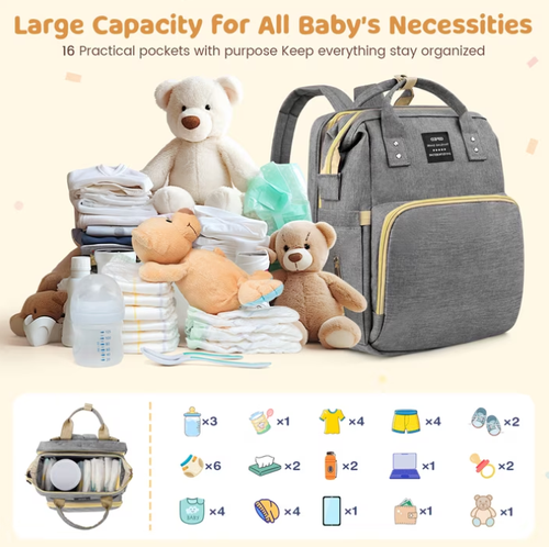 Baby Diaper Bag Backpack with Changing Station Diaper Bags for Baby Bags for Boys Girl Diper Bag with Bassinet Bed Mat Pad Men Dad Mom Travel Waterproof Stroller Straps Large Capacity