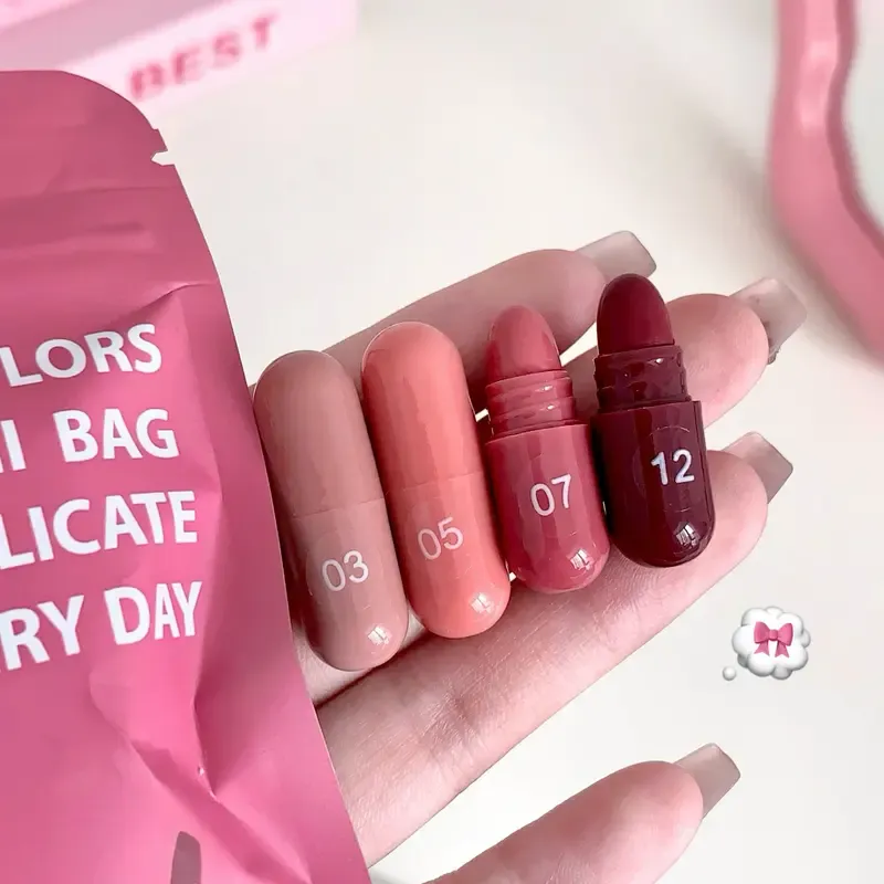 12-Color Capsule Lipstick Set - Natural, Long-Lasting, Non-Stick Cup | Mini Compact Matte Lipsticks