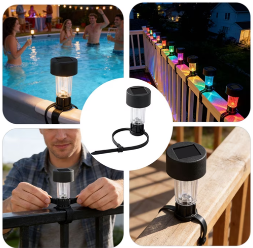 6PCS Strap-on Solar Deck Lights, IP68 Submersible Lamp For Outdoor Pools, Outdoor Solar Clip Lamp for Railing, Pool, Patio, Garden Backyard Decor