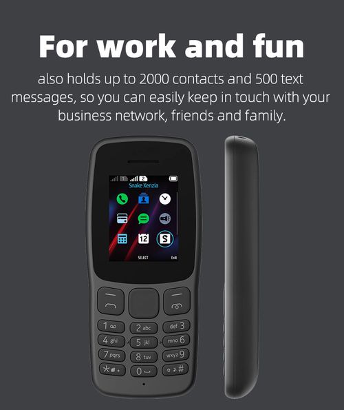 N106 Low-cost, candy-bar style GSM 2G feature phone with physical keypad—suitable for seniors or as a backup phone for students.