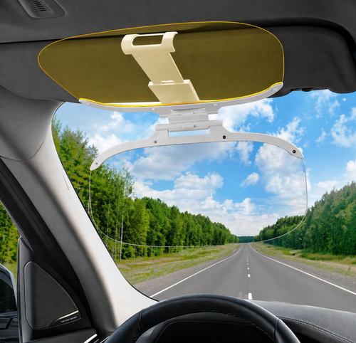 2 in 1 Car Sun Visor Day and Night Sun Visor Extension with Adjustment Button, Anti-Glare UV Protection, Clip-On for Cars, Trucks, SUVs, Yellow and Black
