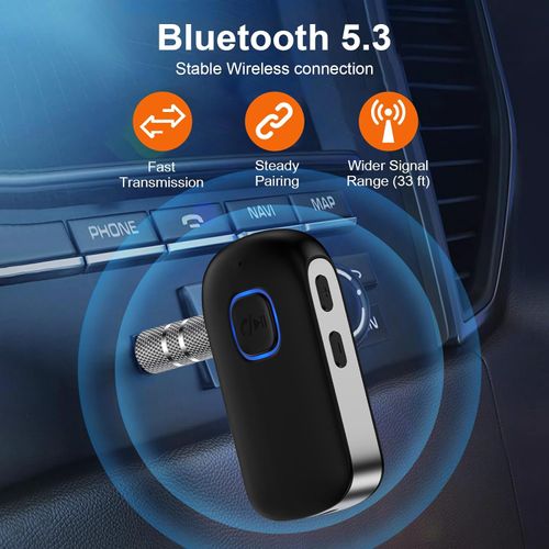 Bluetooth Car Receiver, 3.5mm AUX Bluetooth Adapter with Noise Cancellation, Wireless Audio Receiver for Home Stereo Wired Headphones, Hands-Free Calling, 16H