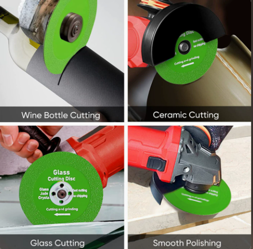 Diamond cutting and grinding discs for glass, tile, ceramic, marble, and stone—compatible with angle grinders.
