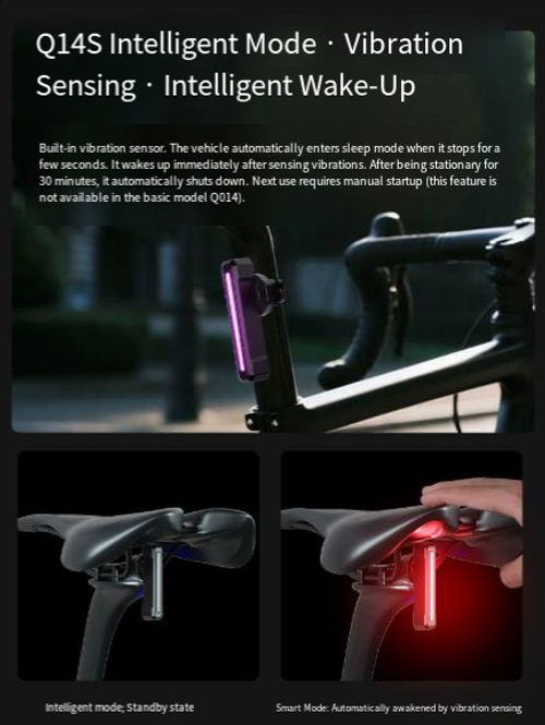 Colorful Flowing Bicycle Tail Light, Brake & Vibration Induction, Seat Post Mounted Cycling Warning Light