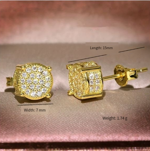 Men's Hip-Hop Style Round Earrings — Fully Embellished with Simulated Zirconia, Micro-Pavé Set, and Plated — Trendy Hip-Hop Jewelry for Men