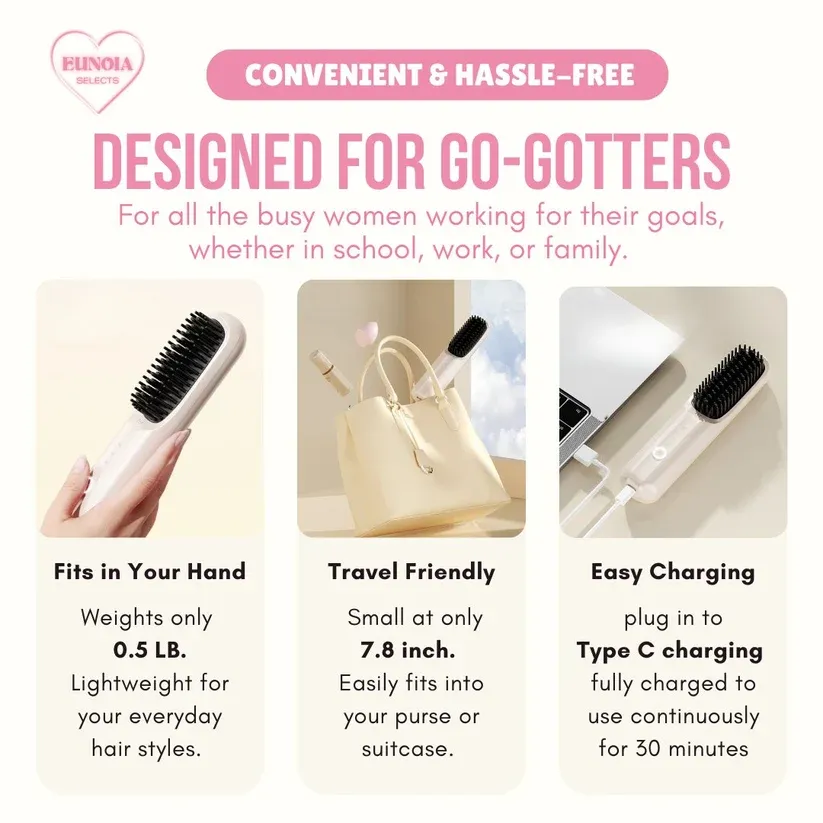 Hair Straightening Brush - Cordless + Ceramic Plates