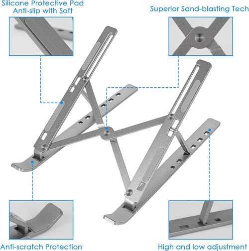 Compact QuickSwitch Stand, Portable Multi Angle Viewing Foldable Riser - Metallic Silver