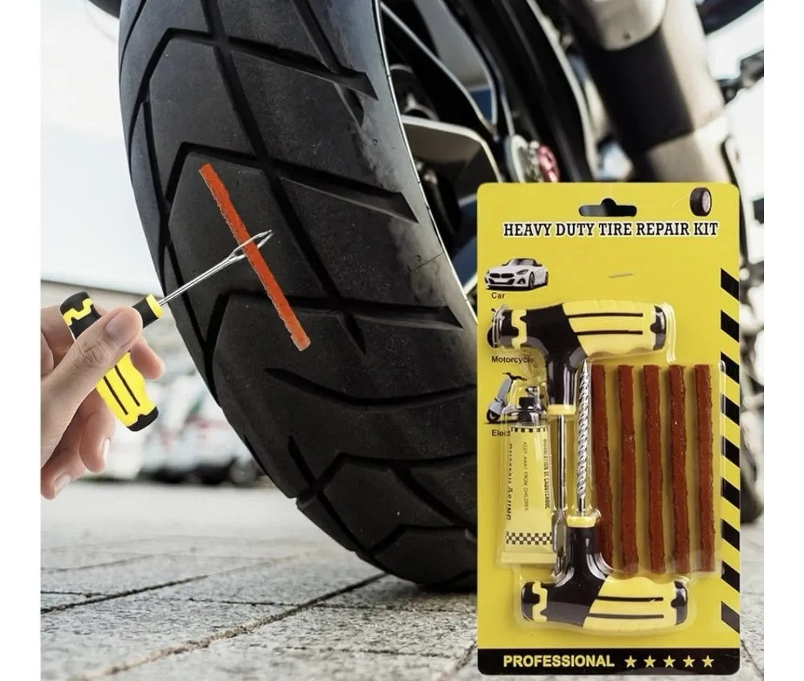 Heavy Duty Tire Repair Kit With Tire Plugs, Tools And Patching Rubber