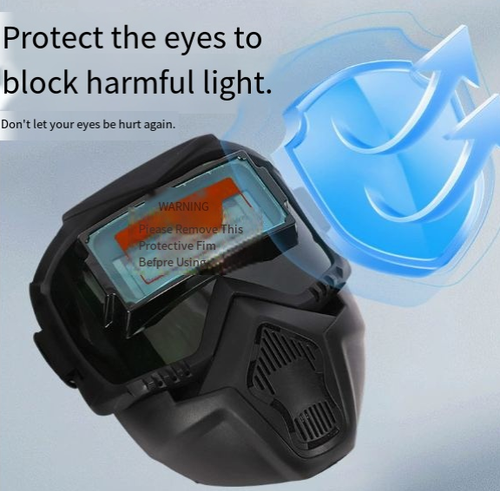 Harley-style auto-darkening split-design full-face welding helmet with detachable protective visor.