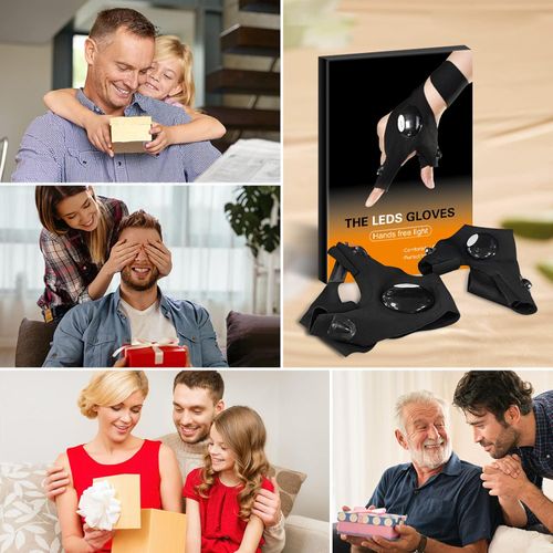 Men's Neoprene Plastic Cotton LED Hands-free Fishing Camping Hiking Repairing Gear Unique Finger Flashlight Gloves Tool