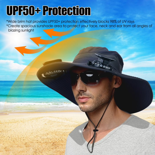 Outdoor Wide Brim Sun Hat with 2 Solar Fan 3 Wind Speeds Sun Bucket Hat for Men Women UPF 50+ Breathable Waterproof Nylon Mesh Solar Fan Hat Green Graffiti