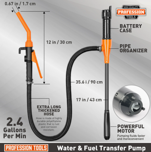 Battery-Operated Portable Fuel Transfer Pump with Hose – Ideal for Outdoor Use, Auto Repair, and Liquid Transfer