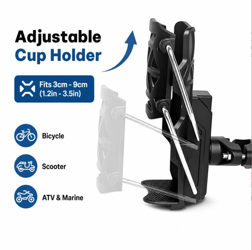 S-Class Self-Adjustable Cup Holder 360° Rotatable Auto-Lock Design Universal for Bikes Motorcycles & Scooters Mounts on Handlebars