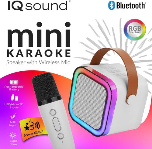 Mini Karaoke Bluetooth Speaker with Wireless Mic, Colorful RGB Party Lights, 5 Voice Effects, Bluetooth 5.3, Perfect for Kids & Adults, Portable Speaker for Family Parties   Birthdays