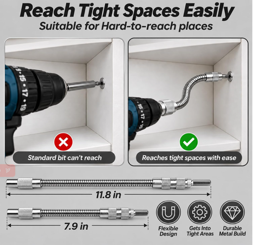 Flexible Drill Bit Extension, 360° Bendable Shaft for Tight Spaces