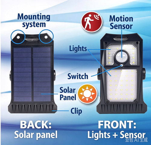 Solar Motion Sensor Lights Outdoor, Clip on Solar Lights Outdoor Waterproof, High Bright Solar Powered Security Lights for Outside Fence Chain Link Camping