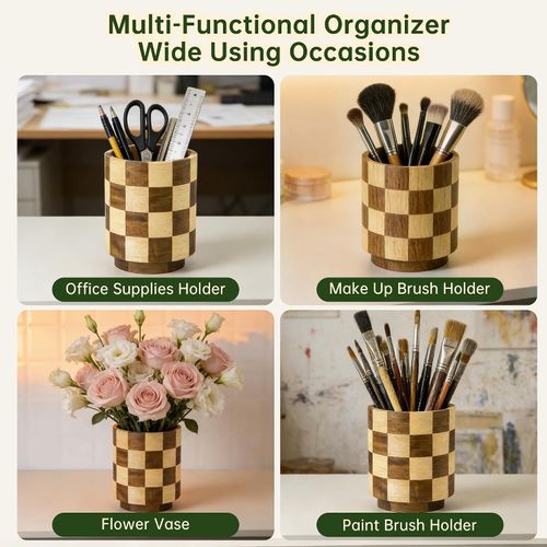 Wooden Utensil Holder, 360° Rotating Wood Kitchen Utensil Holder for Countertop, Large Utensil Holder for Kitchen