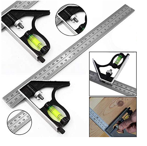 300mm 12 in Precise Stainless Steel Adjustable Sliding Combination Square Set Right Angle Ruler Adjustable Leveled Square Head Right Angle Ruler