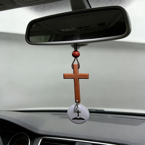 Daily Bible Verse Rearview Mirror Cross Ornament – Daily Scripture Car Charm Hanging Cross for Car