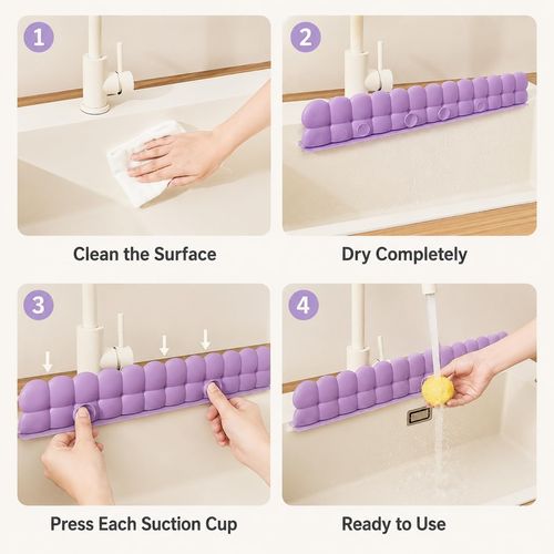 Suction-Cup Silicone Water Barrier Strip – Splash Guard for Kitchen Sinks & Bathroom Washbasins