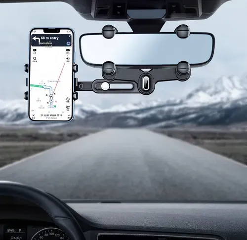 Car rearview mirror AR retractable adjustment navigation special large truck anti-shake fixed car mobile phone holder