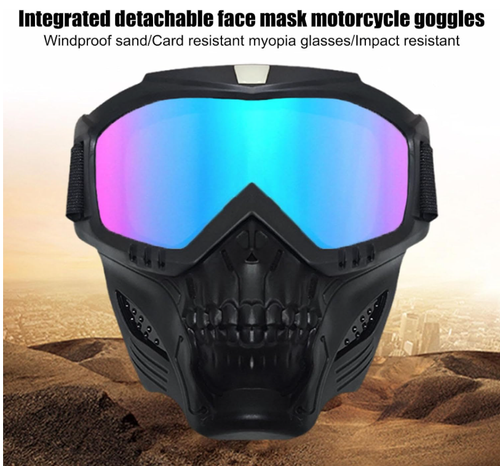 Motorcycle goggles (with a detachable face mask)—suitable for off-road riding, cycling, and motorcycling—featuring UV protection.