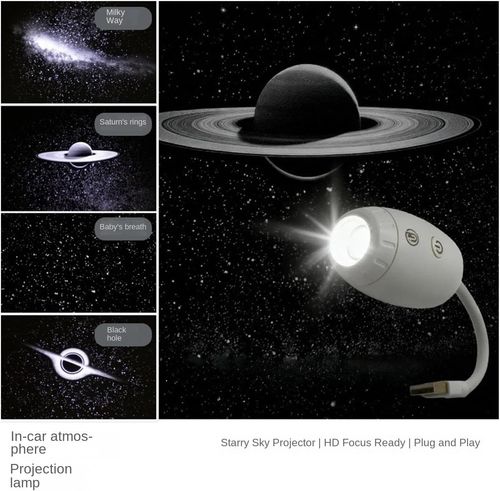 USB Powered Focus Adjustable Car Star Projector Night Light Galaxy Nebula Lamp Ambient Mood Lighting for Car Room USB Plug-in Black Gun Gray