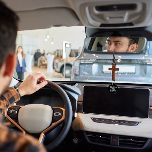 Daily Bible Verse Rearview Mirror Cross Ornament – Daily Scripture Car Charm Hanging Cross for Car