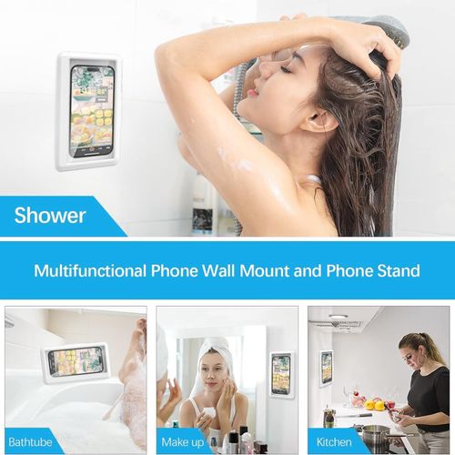 Shower Phone Holder Waterproof Case with 360° Rotation,Angle Adjustable Punch-Free High-Sensitivity Touch Screen for Shower Wall Mirror Kitchen for 4''-7'' Universal Smartphone
