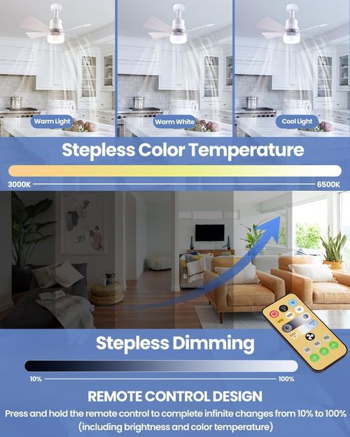 Socket Fan Light with Remote Control - socket ceiling fan 15.75-in ceiling fans with lights and remote Ideal for Bedroom Kitchen Dining Room and Living Room balcony Garage restaurant shop indoor
