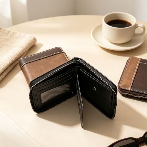 Short zippered leather wallet